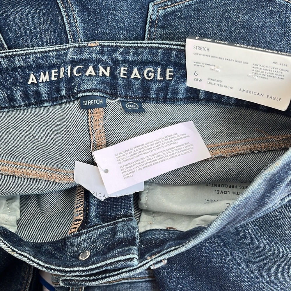 American Eagle Curvy Super High Rise Baggy Blue Women Jeans Size 28 / 6 New - Picture 4 of 11